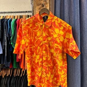 Vintage No Fear Men's Orange Floral Shirt
